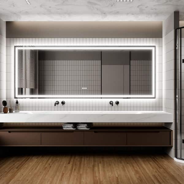 96 in. W x 36 in. H Rectangular Frameless Anti-Fog LED Light Vertical Wall Mounted Bathroom Vanity Mirror in Silver