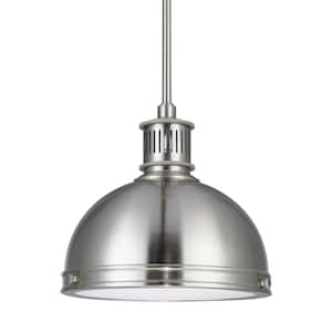 Pratt Street Metal Collection 1-Light Brushed Nickel Pendant with Glass Diffuser