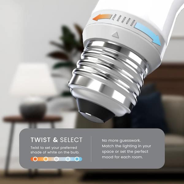 100-Watt Equivalent A19 Dimmable White Filament Frost Glass E26 Twist Select LED Light Bulb Selectable White (2-Pack)