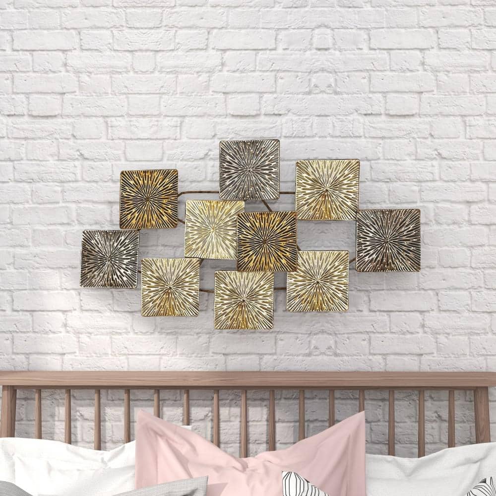 Gold and Bronze Textured Metal Sunburst Wall Sculpture