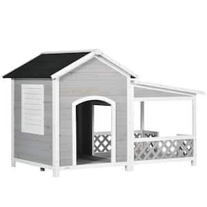Wooden Dog House Outdoor with Porch, Light Gray