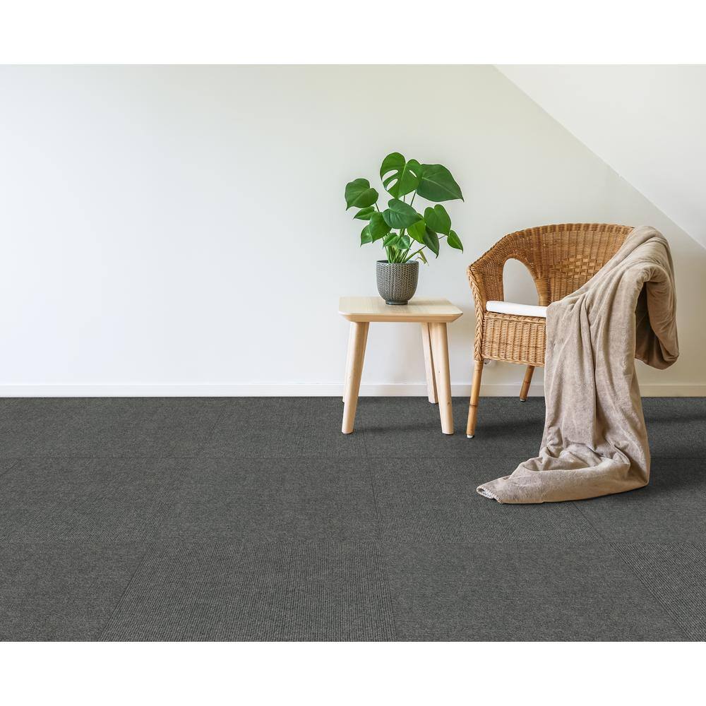 Espresso 18" Self-Stick Ribbed Carpet Tiles, Pack of 16