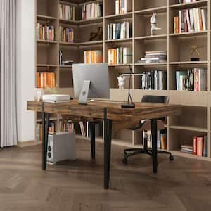 78.7 in. Width, Rectangular Brown Grain Wood Extendable Writing Desk Office Commercial Desk, Computer Meeting Table