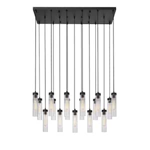 Beau 17-Light Matte Black Shaded Linear Chandelier with Clear Glass Shade with No Bulbs Included