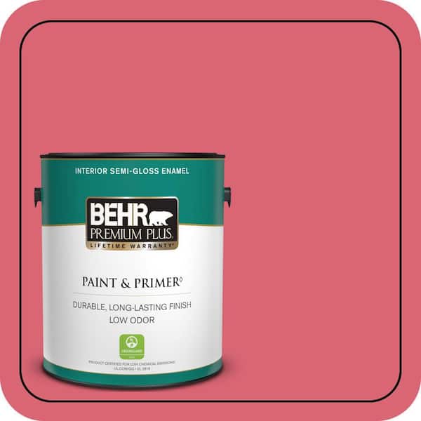 BEHR PREMIUM PLUS 1 Gal. #P150-5A Strawberry Taffy Semi-Gloss Enamel Low Odor Interior Paint and Primer