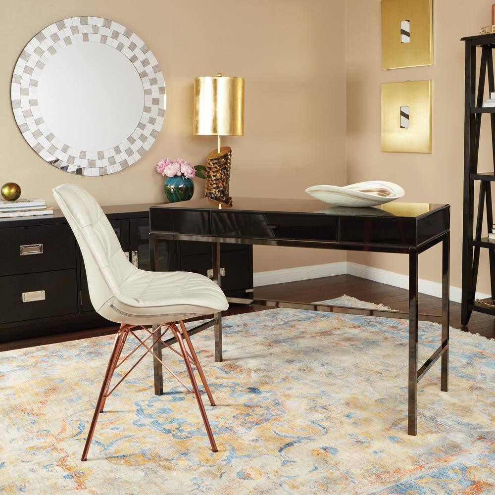 Mid-Century Modern Cream Faux Leather Chair with Rose Gold Metal Base
