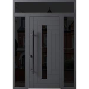 0130 60 in. x 96 in. Right-hand/Inswing 3 Sidelights Tinted Glass Grey Steel Prehung Front Door with Hardware