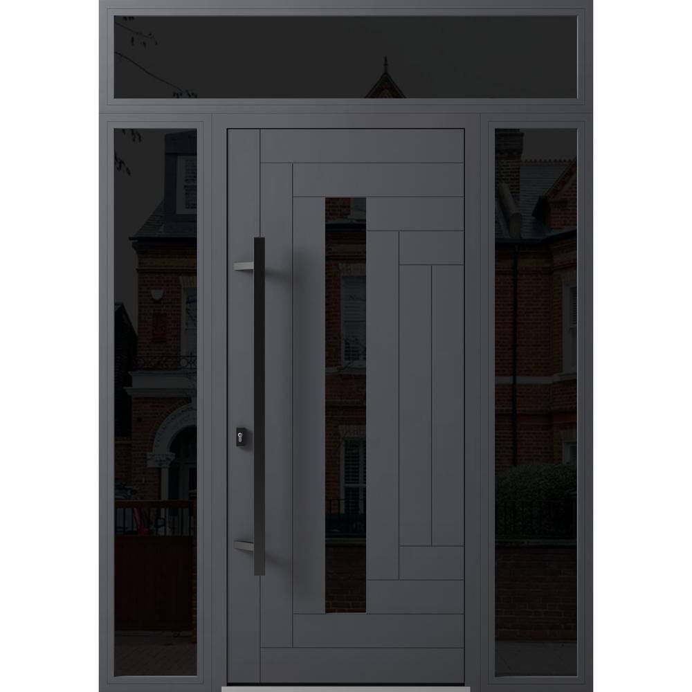 0130 64 in. x 96 in. Right-hand/Inswing 3 Sidelights Tinted Glass Grey Steel Prehung Front Door with Hardware price history on PriceWatchPro