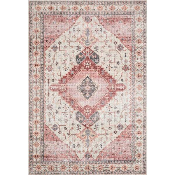 LOLOI II Skye Ivory/Berry 7' X 9' Printed Distressed Oriental Area Rug