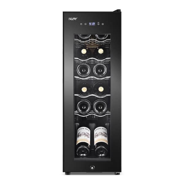 10.7 in. Single Zone 12-Bottle Wine Cooler with LCD Touch Control, Wine Cellar Cooling unit in Black
