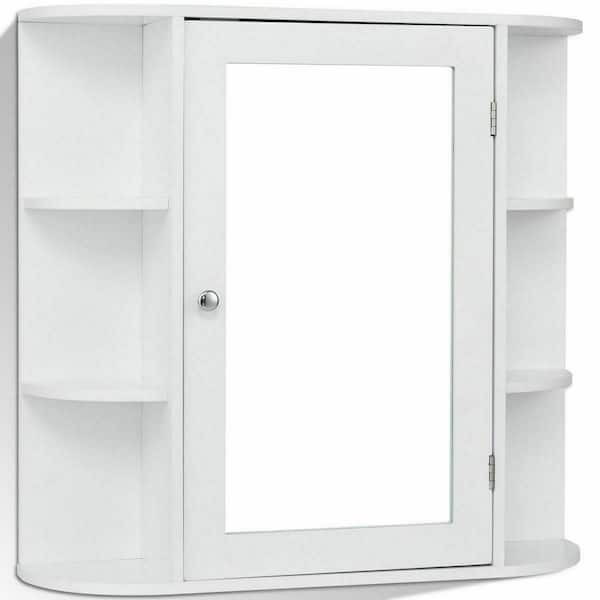 Gymax 26 in. W Bathroom White finish Multipurpose Mount Surface Storage Wall Cabinet Mirror White
