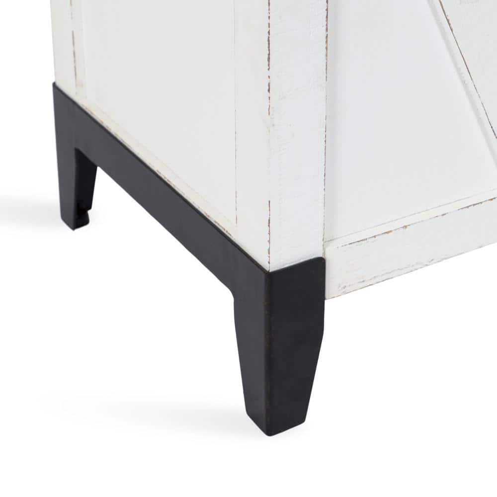 White and Black Wood Side Table with Storage