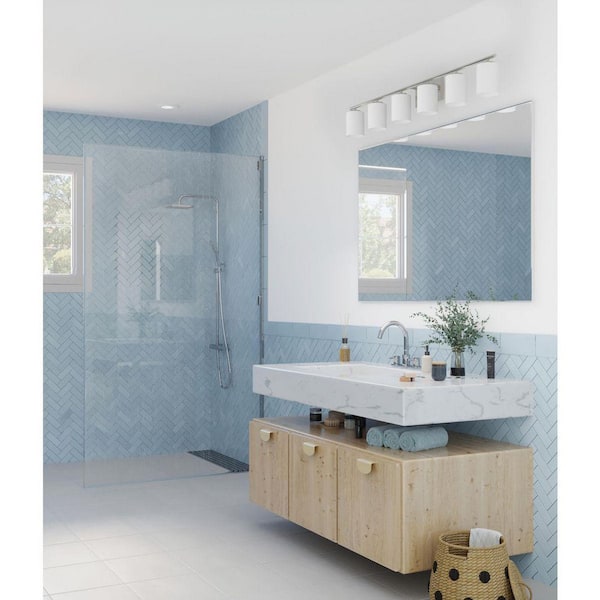 Replay Collection 48 in. 6-Light Brushed Nickel Vanity Light with Etched White Glass Shades Modern Bath for Bathroom