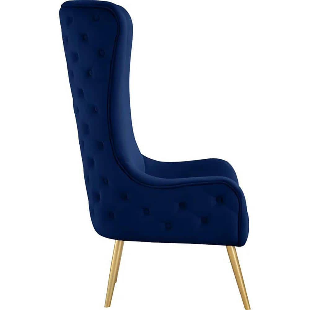 Regal Navy Tufted Velvet High Back Accent Chair with Gold Chrome Legs