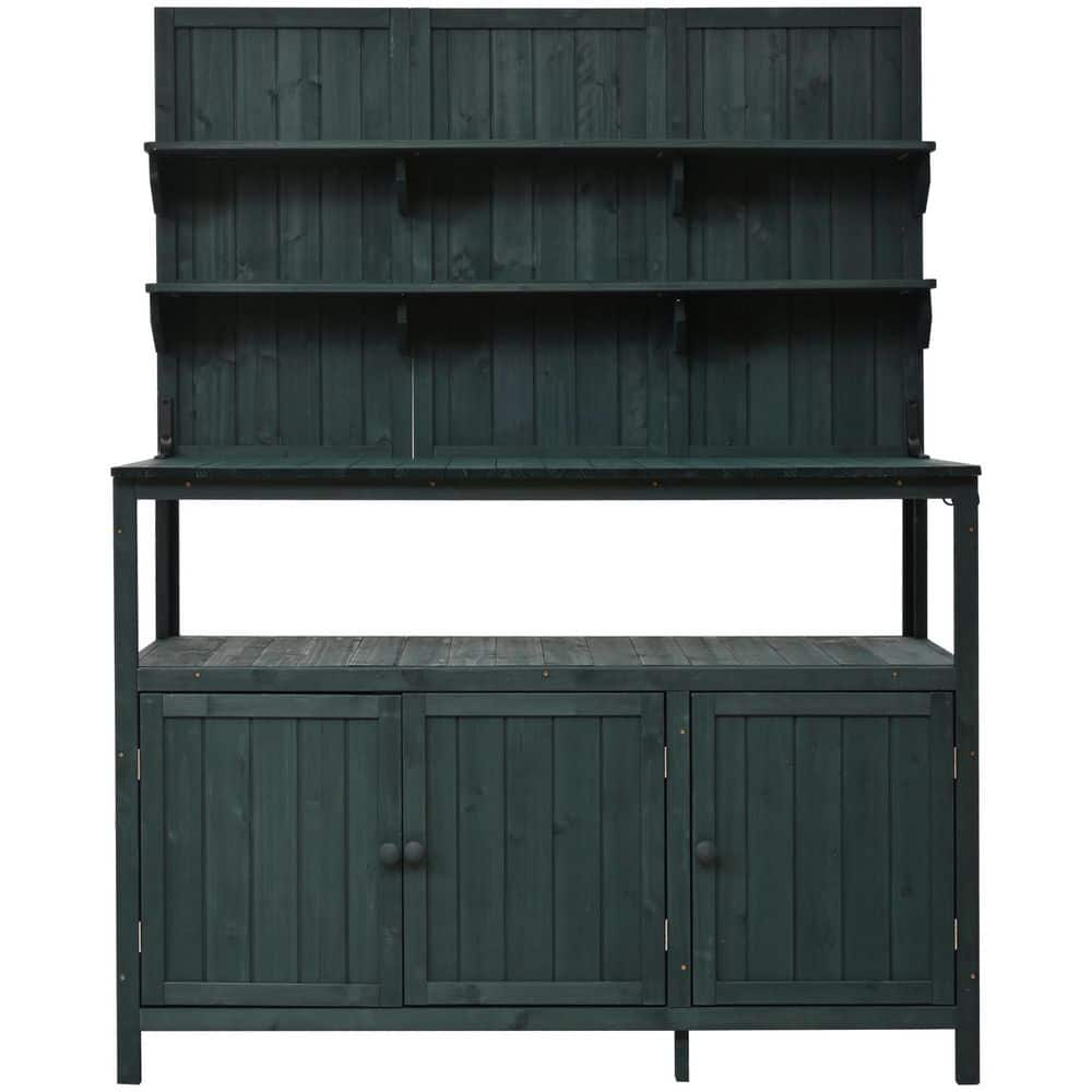 50.2 in. W x 65.4 in. H Green Potting Bench with Hutch, 2 Shelves, 2 Cabinets, 3 Side Hooks price history on PriceWatchPro