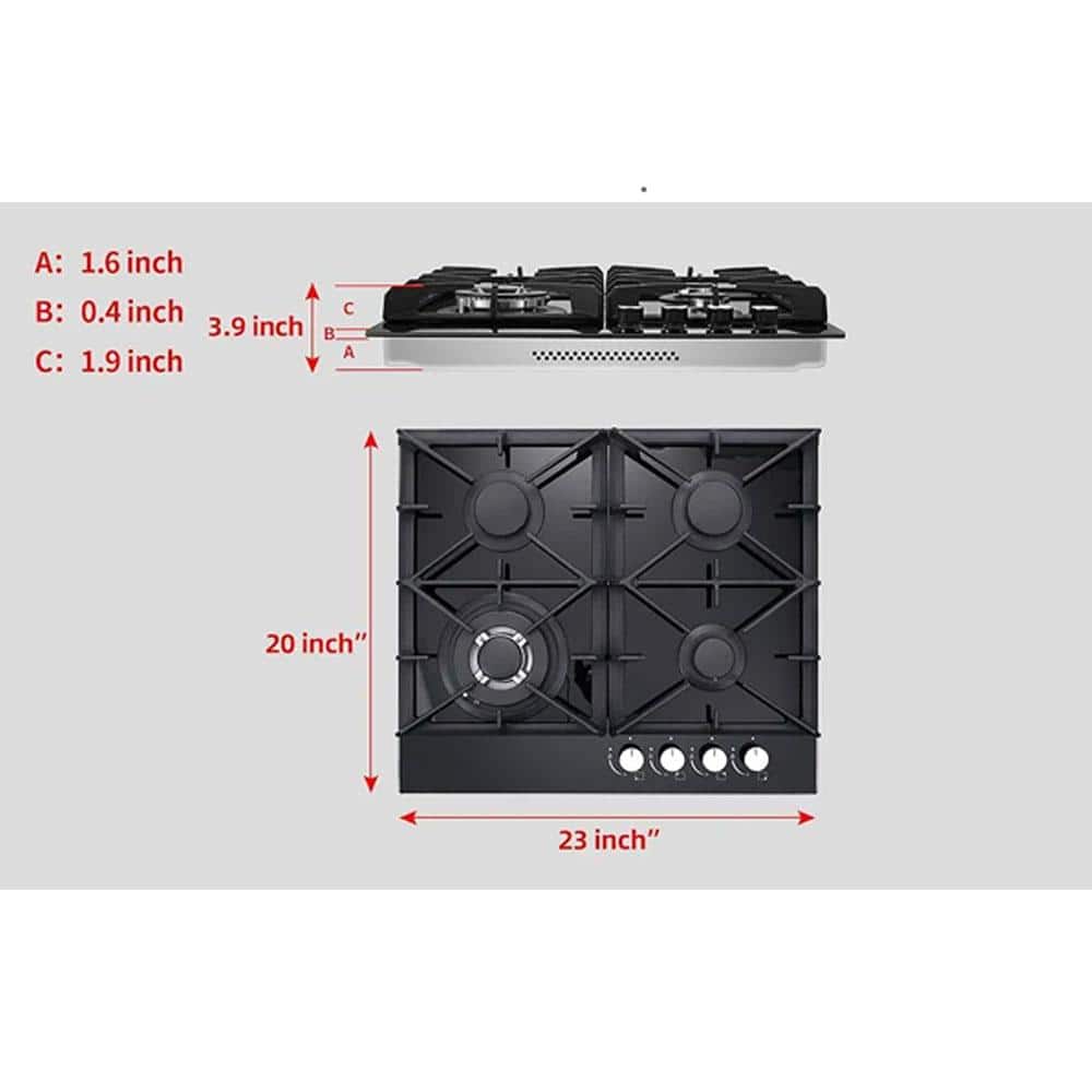 24-inch Black Tempered Glass 4-Burner Propane Gas Cooktop