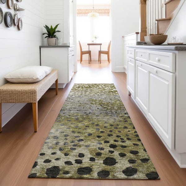 Mayfield Premium Machine Washable Abstract AMF1074 Brown 2 ft. 3 in. x 7 ft. 6 in. Runner Rug
