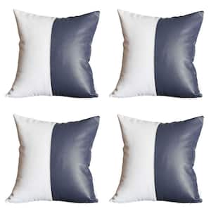 Navy Blue Boho Handcrafted Vegan Faux Leather Square Solid 17 in. x 17 in. Throw Pillow Cover (Set of 4)