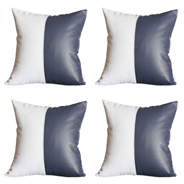 MIKE & Co. NEW YORK Navy Blue Boho Handcrafted Vegan Faux Leather Square Solid 17 in. x 17 in. Throw Pillow Cover (Set of 4)