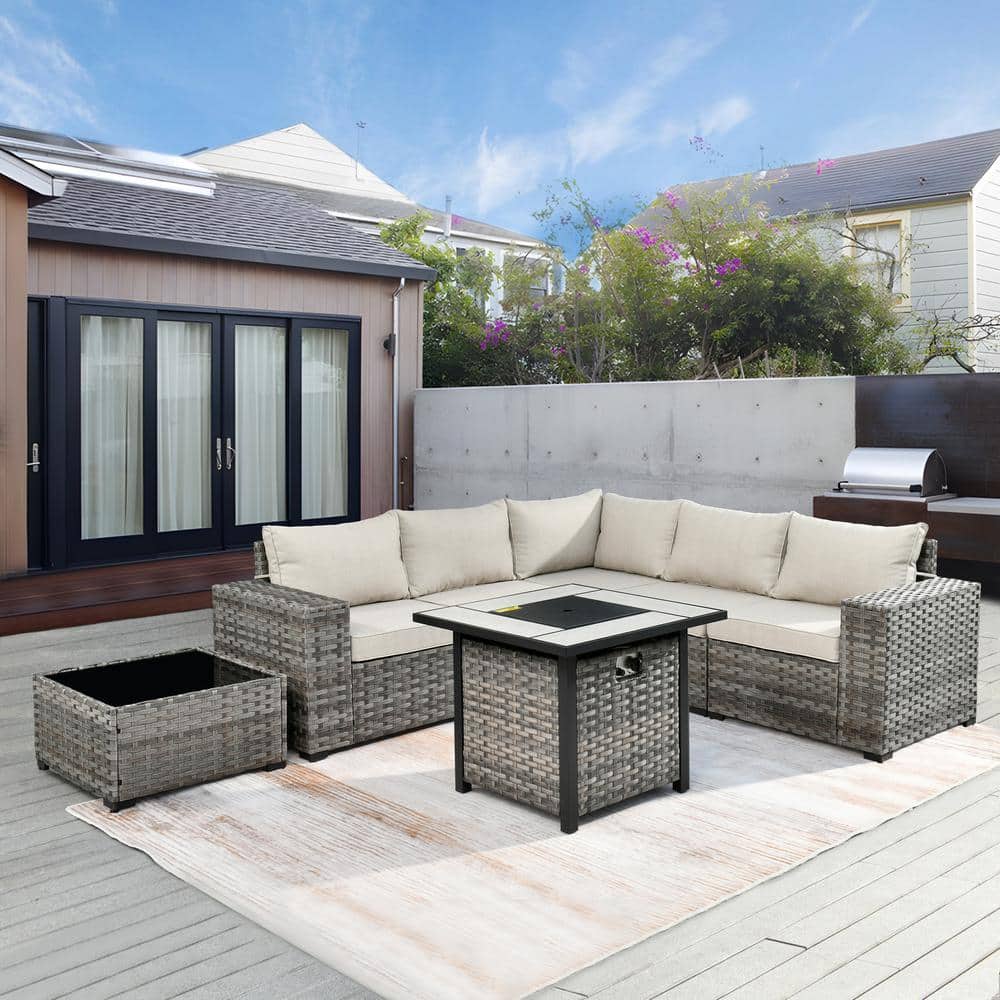 Moonriver 7-Piece Wicker Outdoor Patio Fire Pit Conversation Sectional Sofa Set with Beige Cushions price history on PriceWatchPro