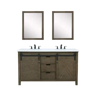 Marsyas 60 in W x 22 in D Rustic Brown Double Bath Vanity, White Quartz Countertop, Faucet Set and 24 in Mirrors