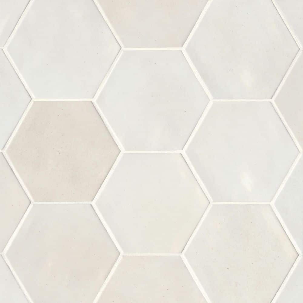 Sample-Celine 4 in. x 4.5 in. Glossy Hexagon Porcelain Tile in White price history on PriceWatchPro