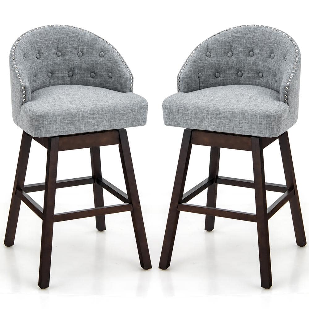 Costway Grey Swivel Bar Stools Tufted Bar Height Pub Chairs with Rubber  Wood Legs (Set of 2) JV10541GR - The Home Depot