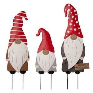 Metal Gnome Yard Stake or Wall Decor KD, Two Functions (Set of 3)