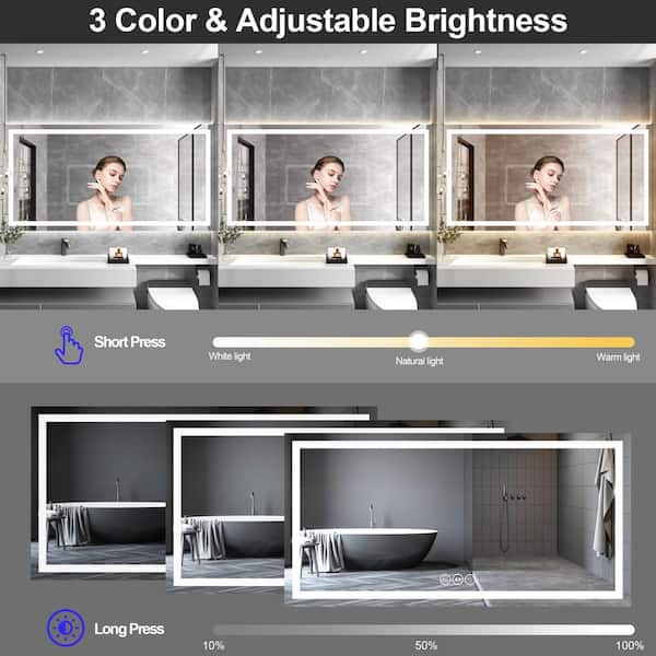 Seafuloy 72 in. W x 36 in. H LED Rectangle Bathroom Vanity Mirror with 3 Color Light Adjustable Anti-Fog,Tempered Glass