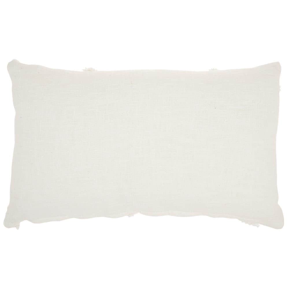 White Rectangular Embroidered Cotton Throw Pillow 14" x 24"