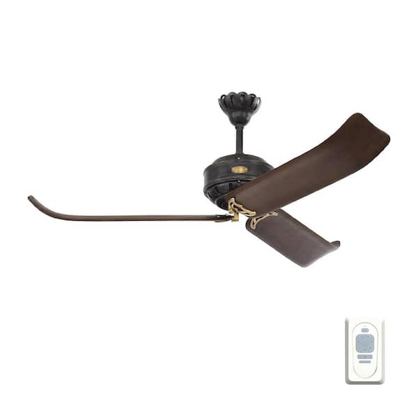 Generation Lighting Cupra 60 in. Indoor Antique Iron with Hand Rubbed Antique Brass Ceiling Fan with Remote Control