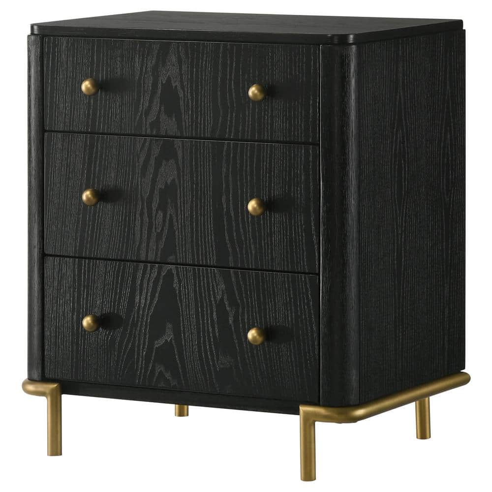 Arini Black 3-Drawer Nightstand with USB Port