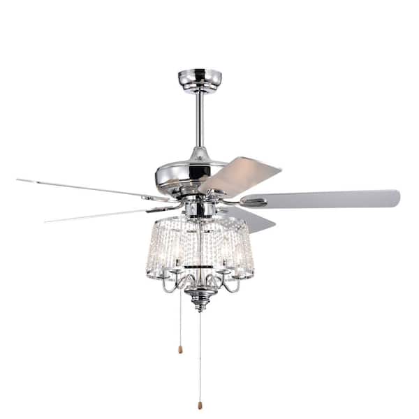 Sunpez 52 in. Indoor Chrome Modern Crystal Ceiling Fan with Light, Bulbs Not Included