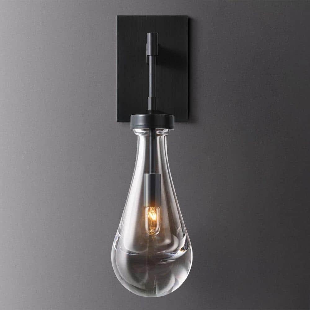 17.7 in. 1 Light Black Wall Sconce, Raindrop Wall Lighting with Hand Blown Solid Glass, Brass Base and Rod (1 Set) price history on PriceWatchPro