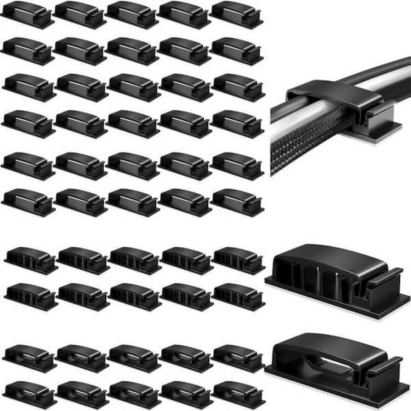 Cable Clips 50-Piece Self Adhesive Cable Management Clips Large Cord Holder Black for Home Office Desk Car Wall