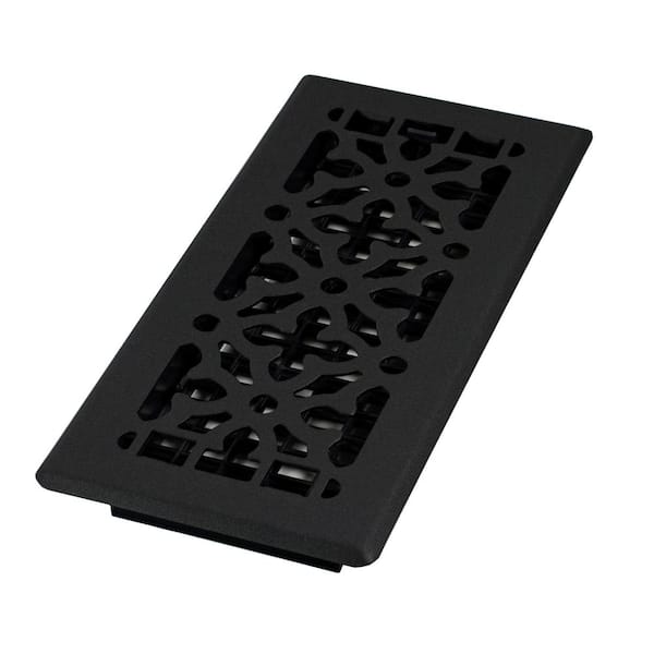 Decor Grates 4 in. x 10 in. Gothic Design Black Steel Floor Register