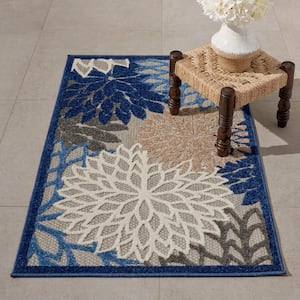 Aloha Blue/Multicolor doormat 3 ft. x 4 ft. Floral Modern Indoor/Outdoor Patio Kitchen Area Rug