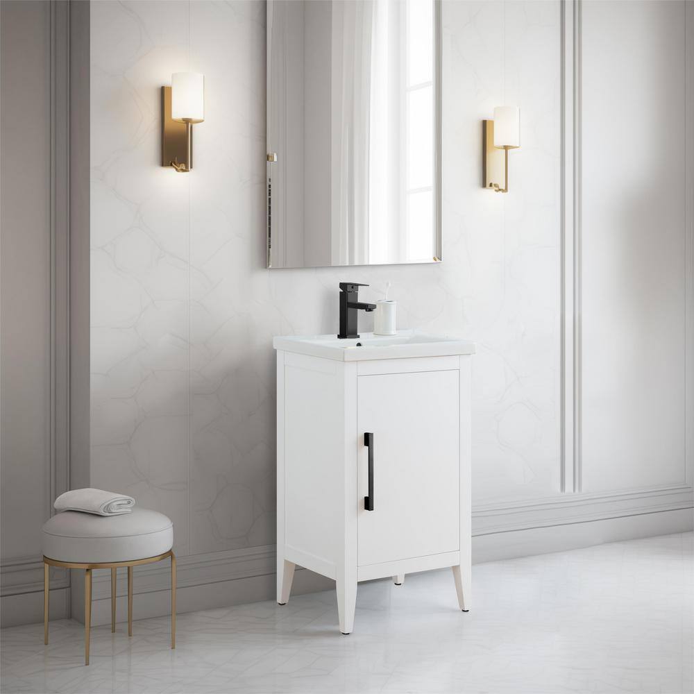 White and Matte Black Single Bathroom Vanity with Ceramic Top