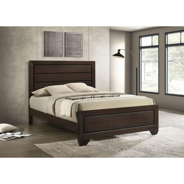 Kauffman Brown Wood Frame Queen Panel Bed with Solid Wood