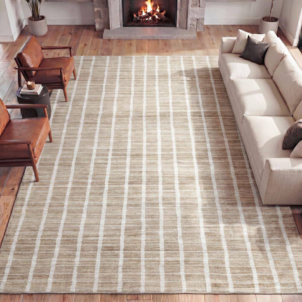 Orton Distressed Ticking Stripe Non-Slip Machine-Washable Beige/Cream 9 ft. x 12 ft. Area Rug price history on PriceWatchPro