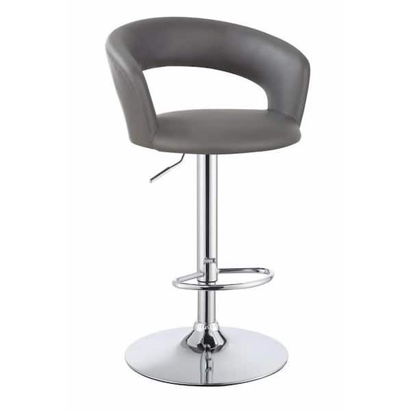 Benjara 40 in. Gray High Back Contemporary Metal Frame 1-Piece Bar Stool with Faux Leather Seat
