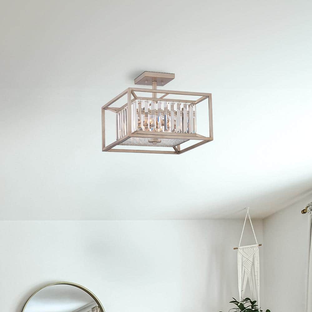 Linares Silver Crystal Prism 14" Semi-Flush Mount Light