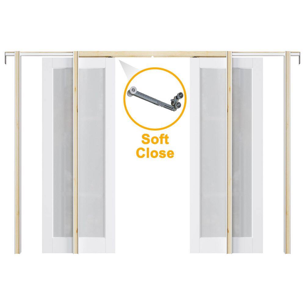 48 in. x 80 in. 1-Lite Frosted Glass Primed Door with Solid Core Pine Pocket Door Frame with Hardware and Soft Close price history on PriceWatchPro