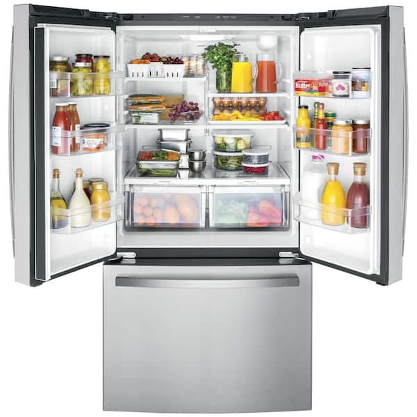 Ge 27 Cu Ft French Door Refrigerator In Fingerprint Resistant Stainless Steel Energy Star Gne27eymfs The Home Depot