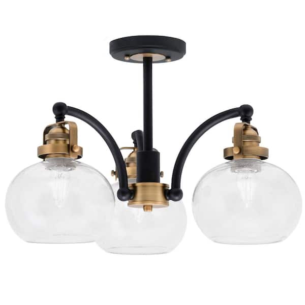 zara ライト Zara 18 in. 3-Light Matte Black Semi-Flush with 7 in. Clear