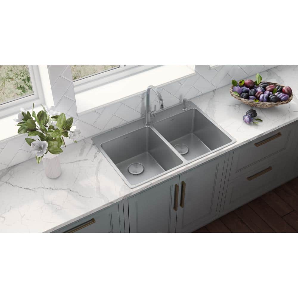 Ruvati 37" Stainless Steel Double Bowl Drop-In Kitchen Sink