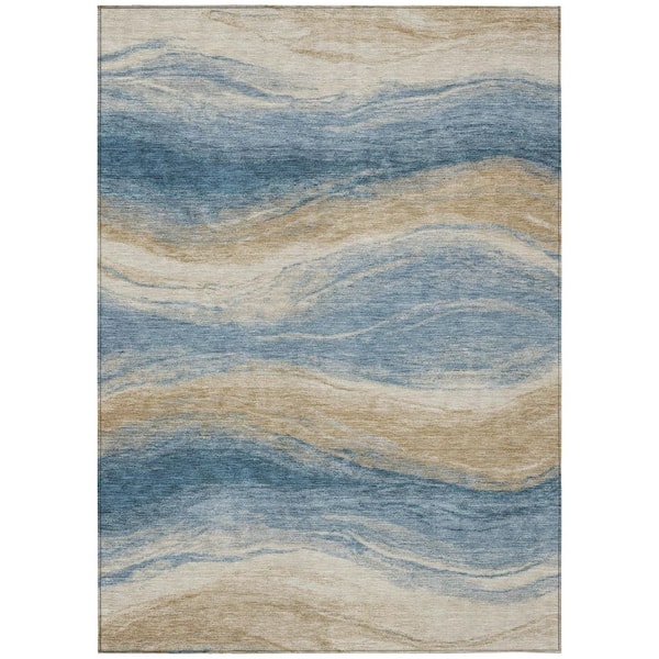 Chantille Machine Washable Indoor/Outdoor Abstract ACN3020 Denim 10 ft. x 14 ft. Area Rug