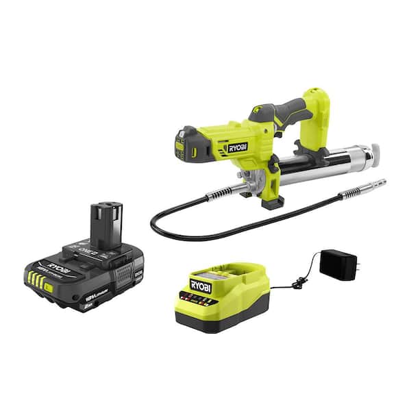 RYOBI ONE+ 18V Cordless Grease Gun with 2.0 Ah Battery and Charger