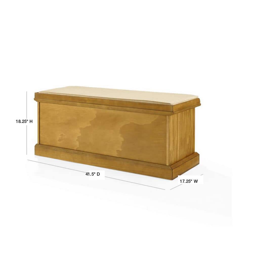Brennan Natural Wood Entryway Bench with Upholstered Cushion and Storage Baskets