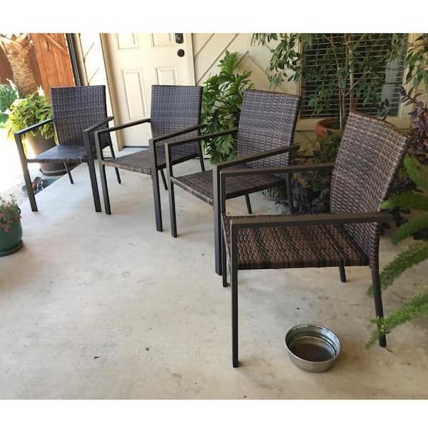 Unbranded Stackable Wicker Outdoor Dining Chair with Armrests in Light Brown (Set of 2)